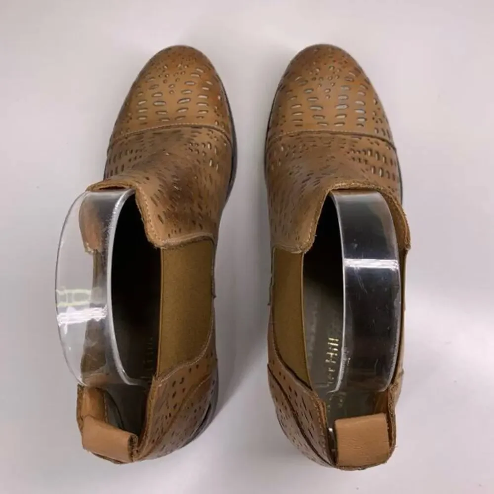 GARNET HILL Brown‎ Leather Laser-Cut Eyelet Chelsea Boots Size 8